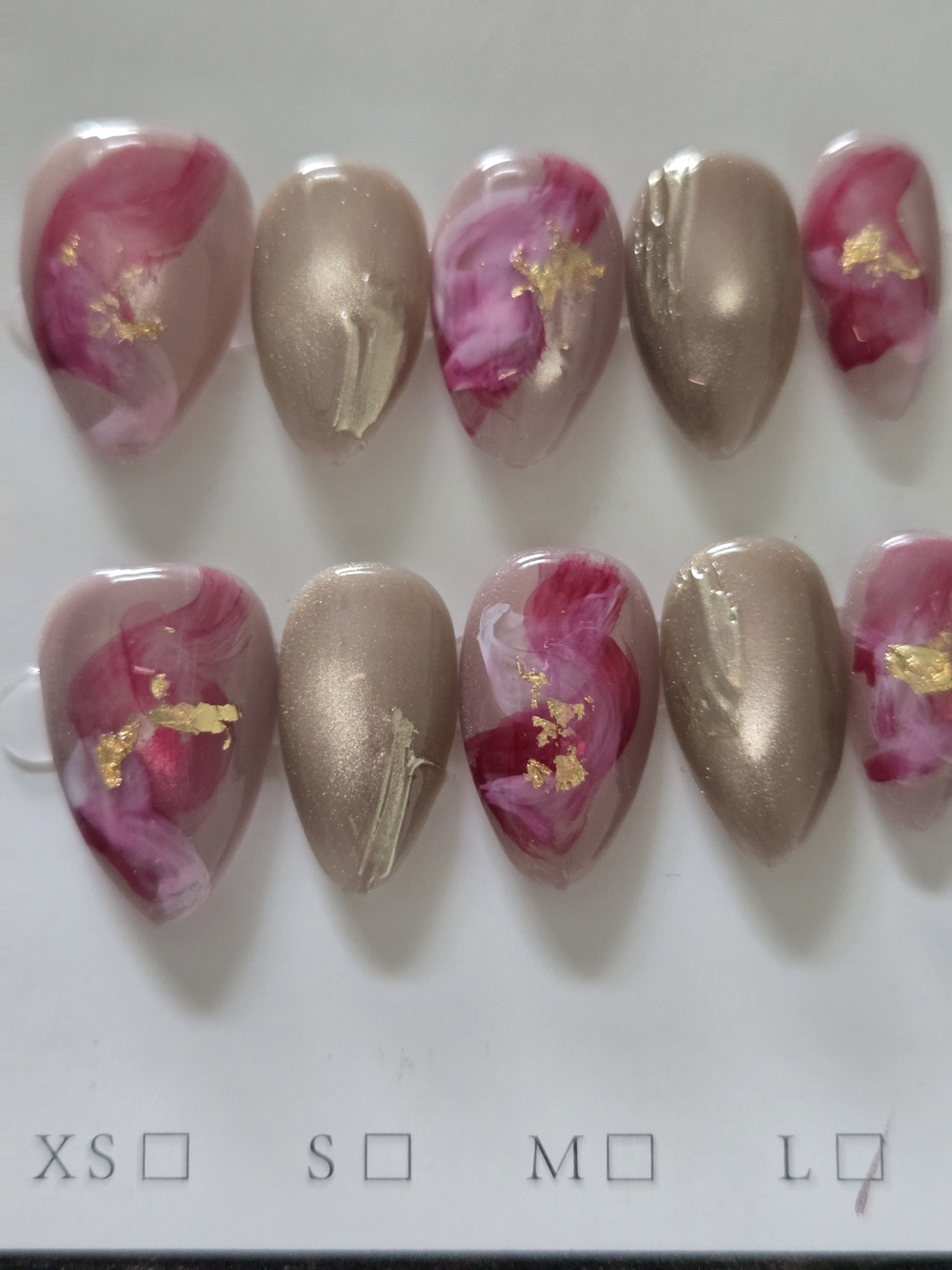 Pink & Gold Floral Press-On Nails 2.0 In 1Length
